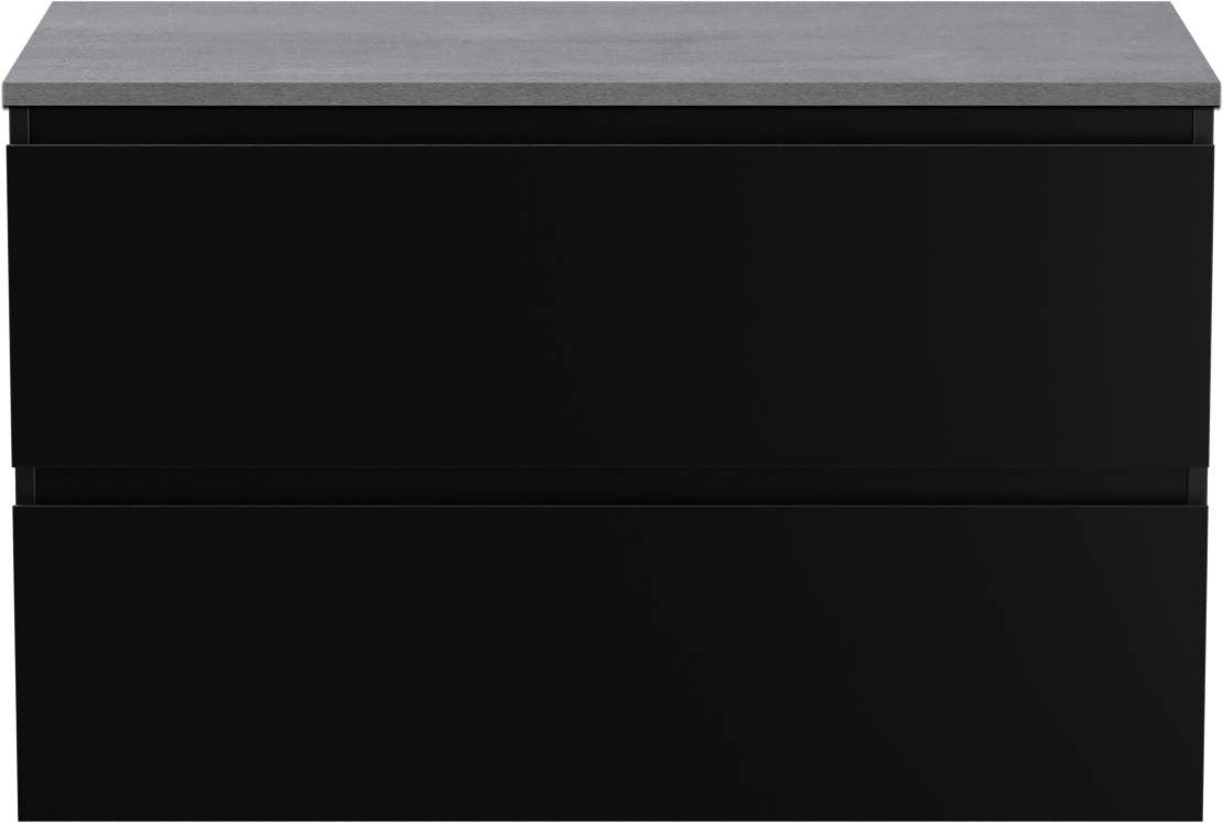 Linie Lado zwevend badmeubel 90 x 46 cm mat zwart met Lado enkel wastafelblad in melamine beton donkergrijs