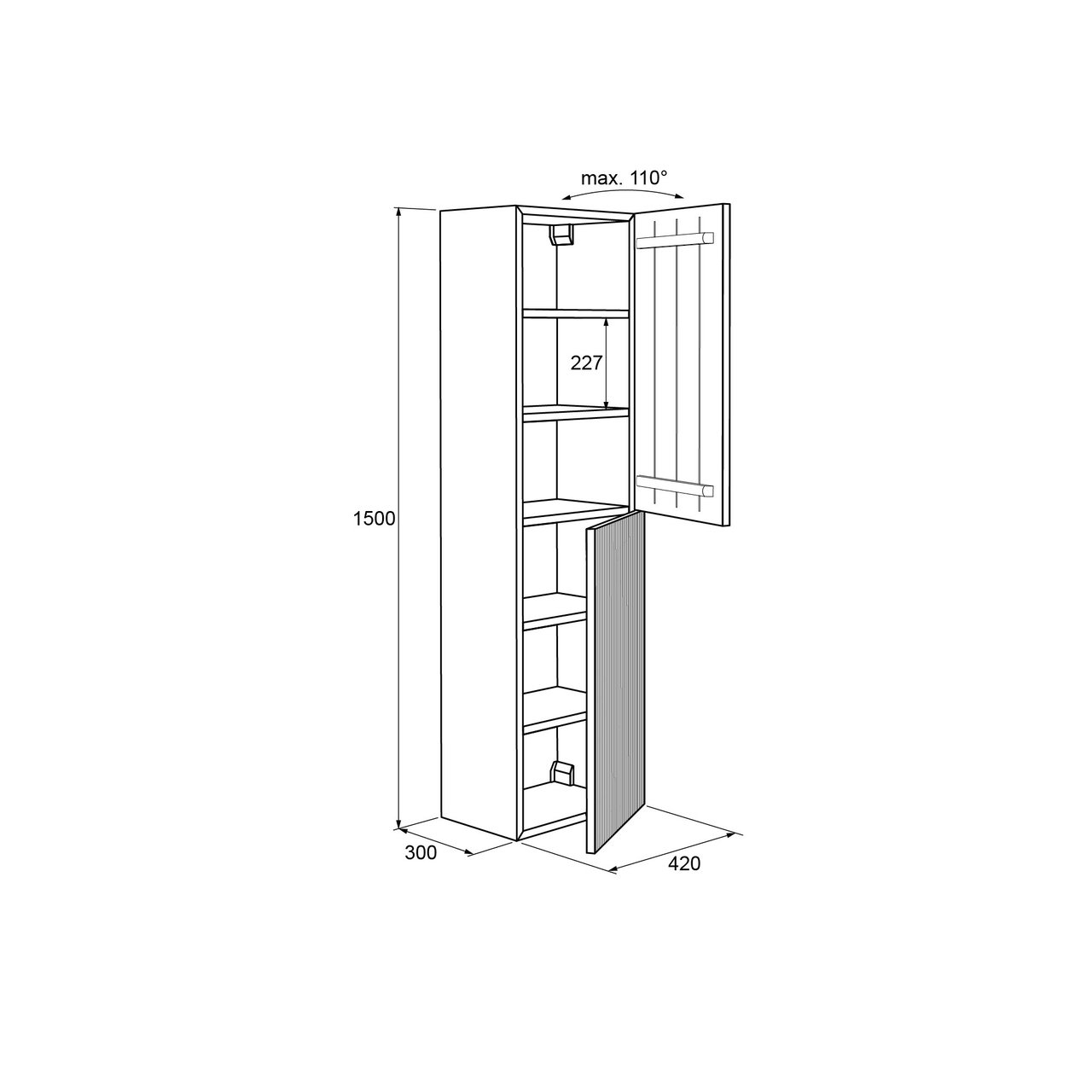 Balmani Forma zwevende badkamerkast Amerikaans notenhout 42 x 30 x 150 cm vert. sym. groef