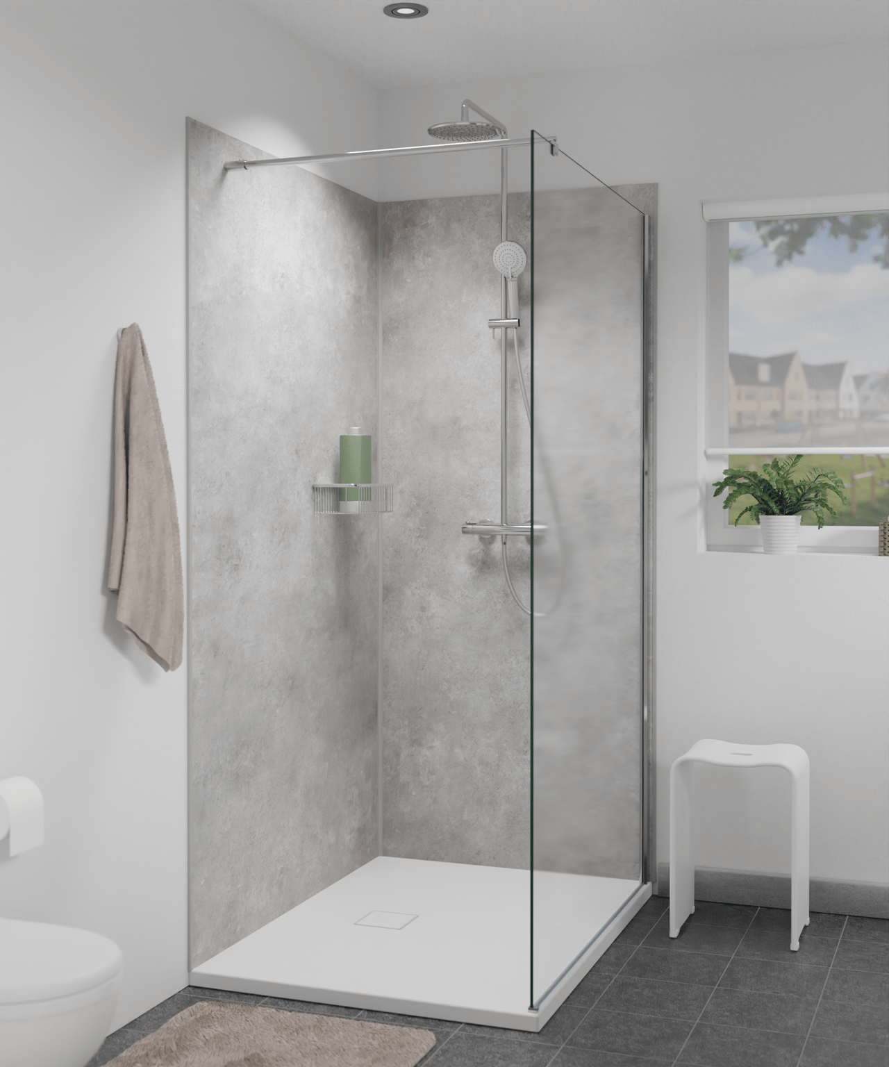 Linie Plato set douchewandbekleding set 120x260 & 90x260 cm pvc betongrijs Bolero