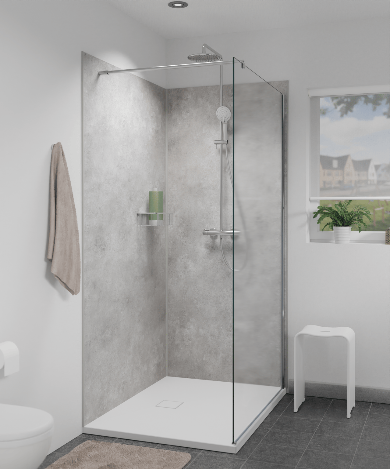 Linie Plato Duschrückwand: 120 x 90 x 210 cm, PVC, Betongrau Bolero