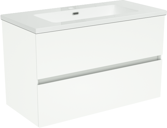 Storke Edge zwevend badkamermeubel 80 x 40 cm mat wit met Diva enkele wastafel in composietmarmer glanzend wit