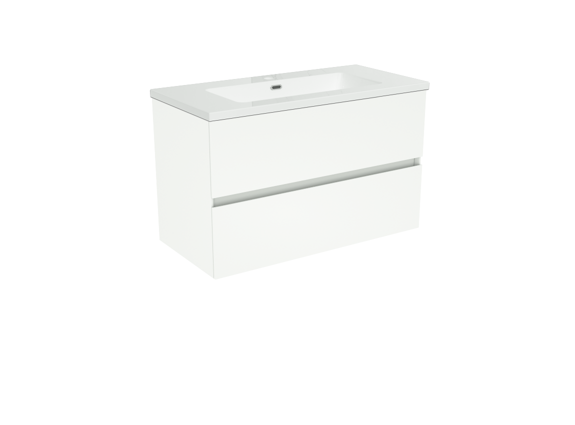 Storke Edge zwevend badkamermeubel 80 x 40 cm mat wit met Diva enkele wastafel in composietmarmer glanzend wit