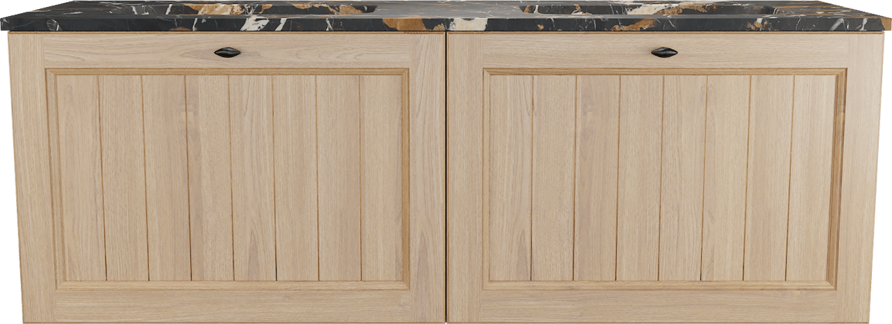 Balmani Lemon hängendes Möbelstück Set: 150 x 55 cm, Naturbelassene Eiche Furnier, mit Tablo Arcato Doppelwaschtisch, Portoro Gold