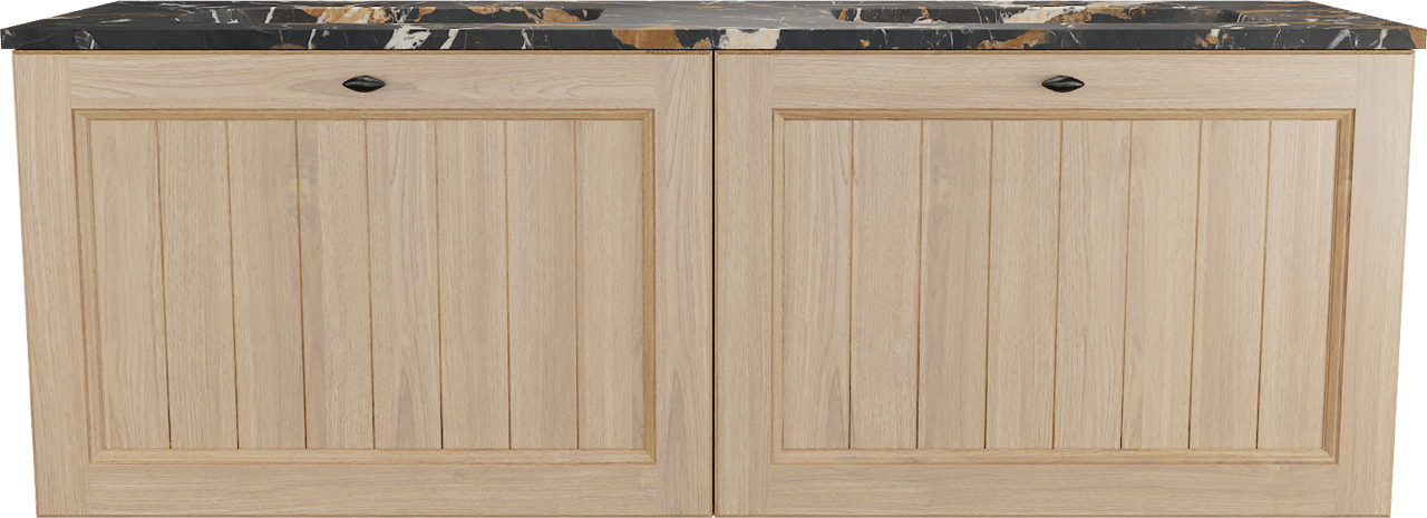 Balmani Lemon zwevend badkamermeubel 150 x 55 cm, fineer natuur eik met Tablo Arcato dubbele wastafel in portoro gold