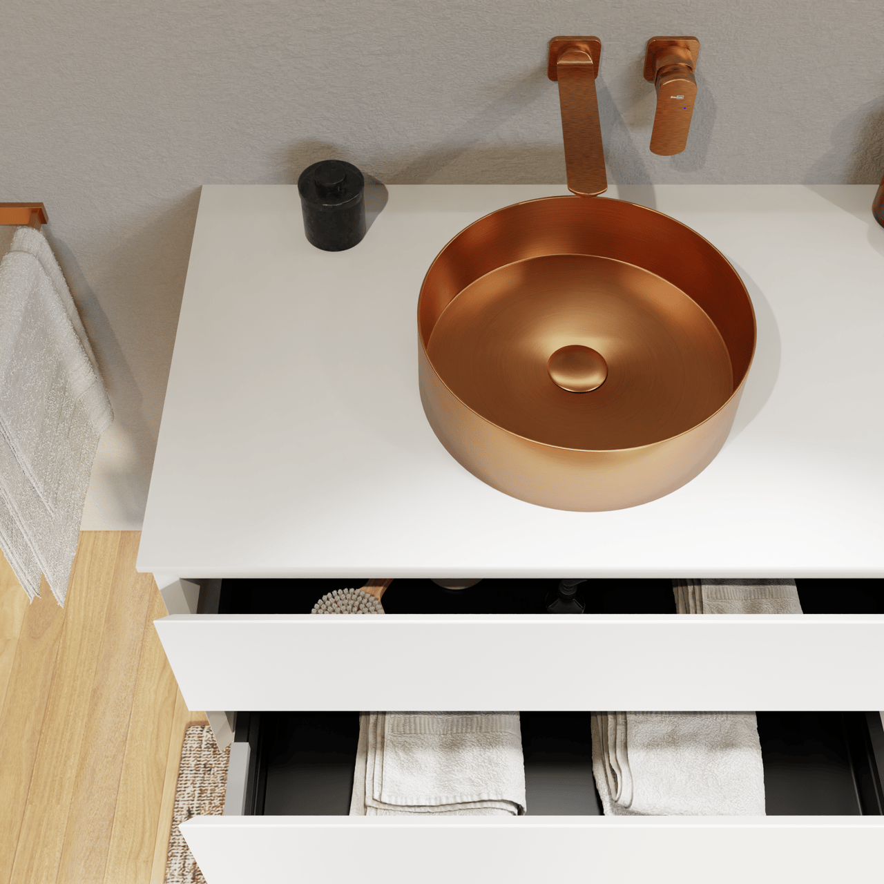 Balmani Mitra meuble salle de bains suspendu 90 x 55 cm blanc mat avec Stretto tablette simple en solid surface blanc mat