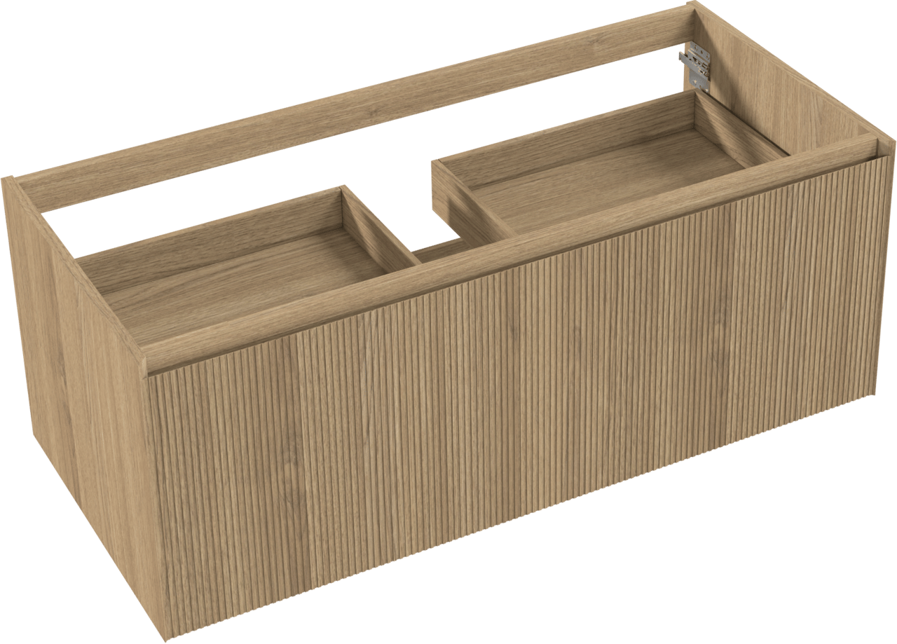 Balmani Fila hängender Waschbeckenunterschrank: 120 x 55 cm, Eiche Natur, Furnierholz, 2 Schubladen