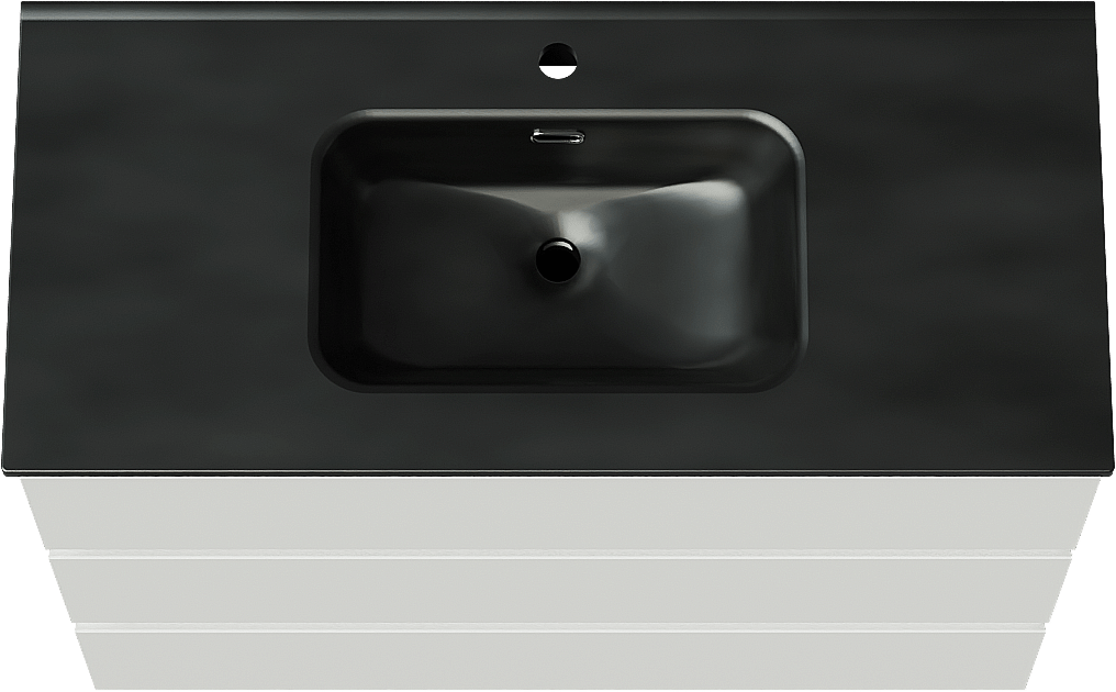 Linie Lado freistehendes Möbelstück Set: 100 x 46 cm, Weiß glänzend, mit Baro Einzelwaschtisch, Porzellan Schwarz matt