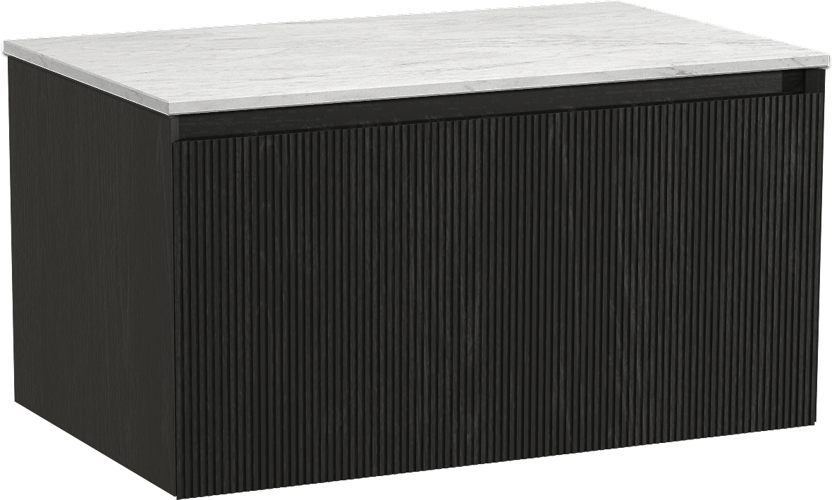 Balmani Fila by Mitra meuble salle de bains suspendu 90 x 55 cm chêne noir avec Stretto tablette simple en marbre carrara, Nervure droite symétrique verticale
