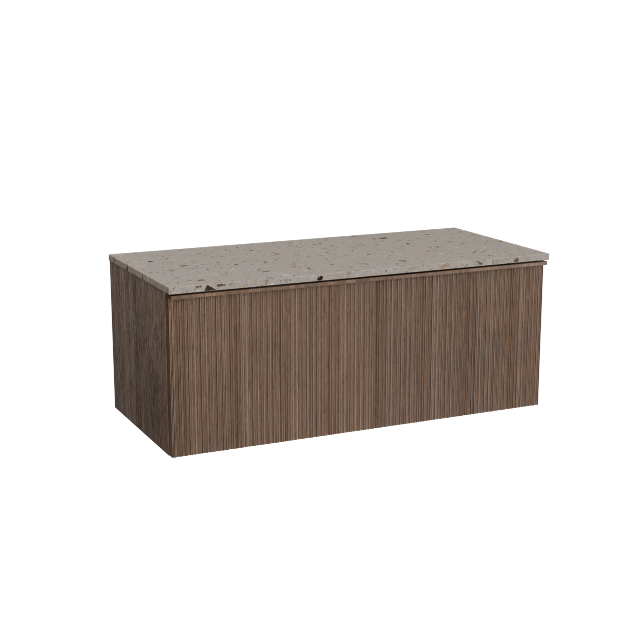Balmani Forma meuble salle de bains suspendu 120 x 55 cm noyer américain avec Stretto tablette simple ou double en terrazzo greige terrazzo, Nervure circulaire asymétrique verticale