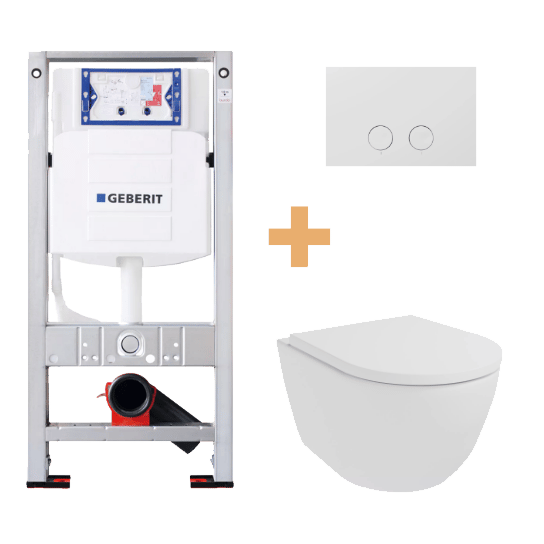 Luca Varess Moreno hangtoilet mat wit randloos SilentFlush met Geberit Sigma inbouwspoelreservoir UP320 met Burda frame en bedieningspaneel