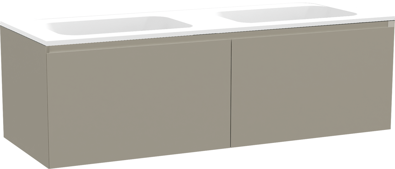 Balmani Idra hängendes Möbelstück Set: 150 x 55 cm, Steingrau, mit Tablo Strada Doppelwaschtisch, Marmorkomposit Weiß matt