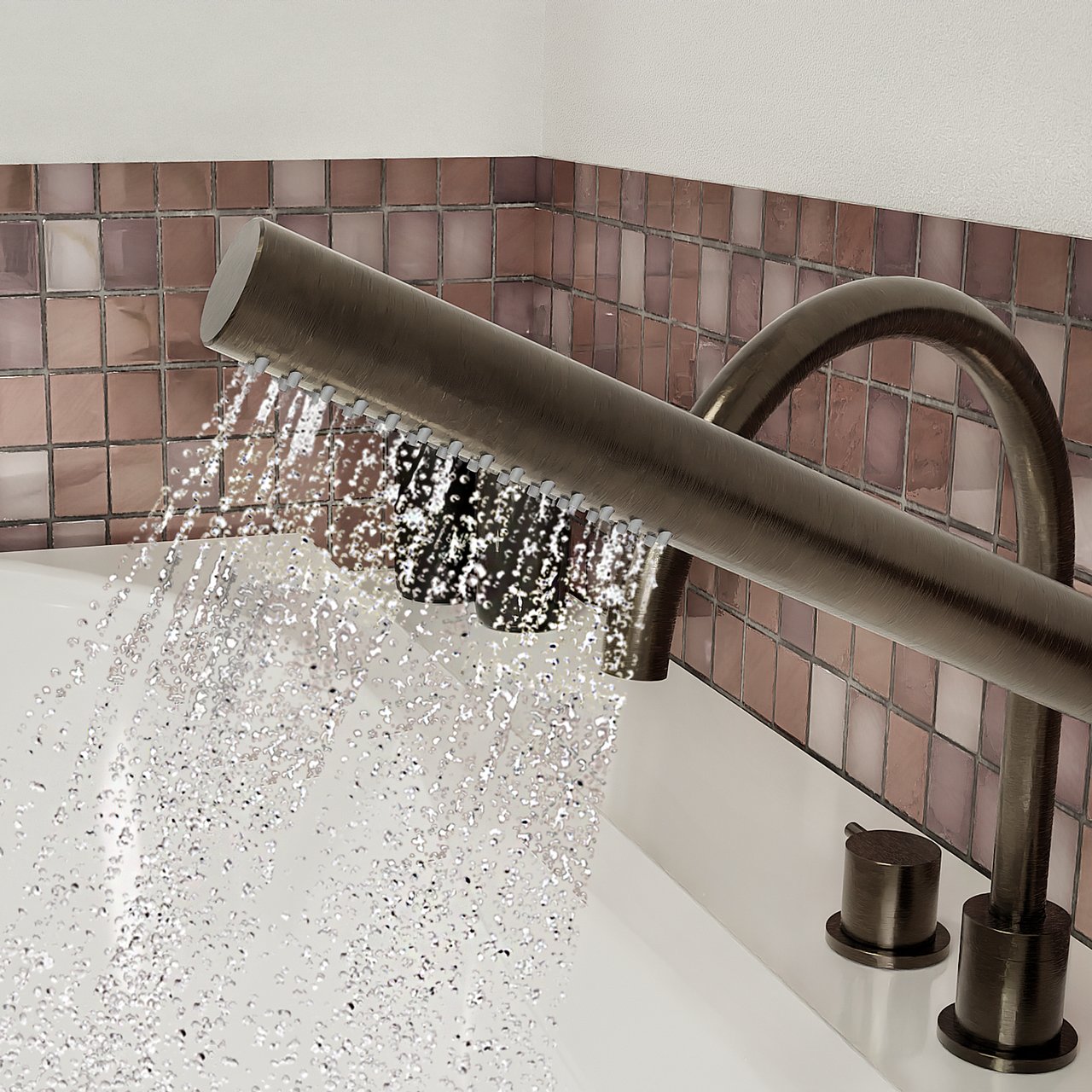 Blaufoss Round 5-Loch Badewannenrandarmatur: Brushed GunMetal, inkl. Handbrauseset