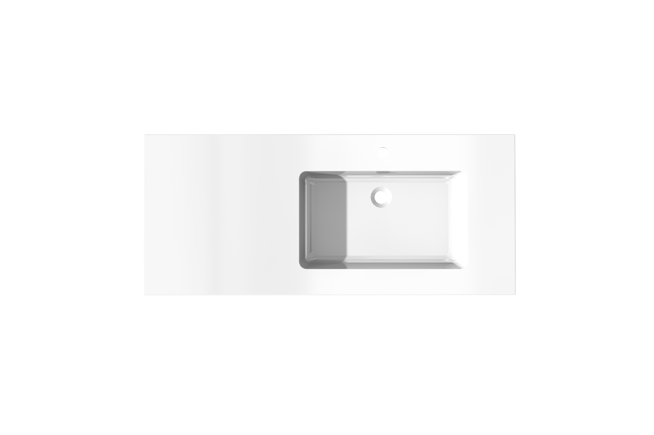 Storke Diva vasque asymétrique droite marbre composite brillant 120 x 52 cm combinaison armoire 35 cm