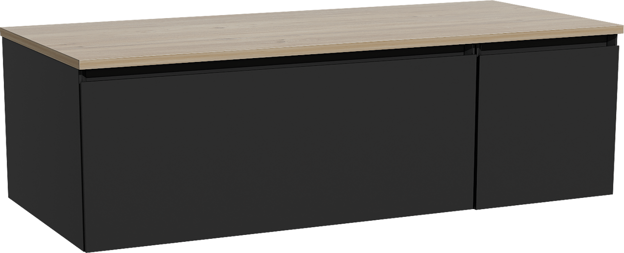 Storke Edge meuble salle de bains suspendu 120 x 52 cm noir mat avec Panton tablette simple ou double en mélaminé chêne brut