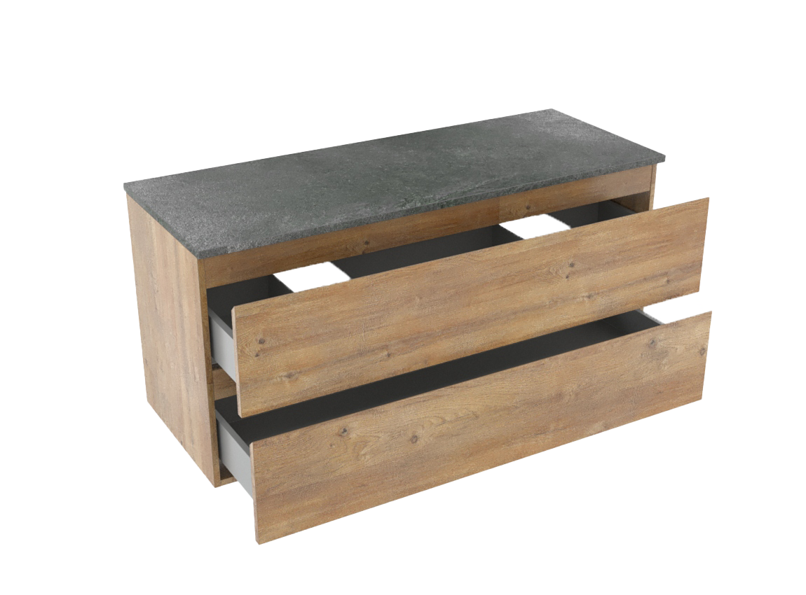 Linie Lado meuble salle de bains suspendu 120 x 46 cm chêne naturel avec Lado tablette simple ou double en mélaminé ardoise gris