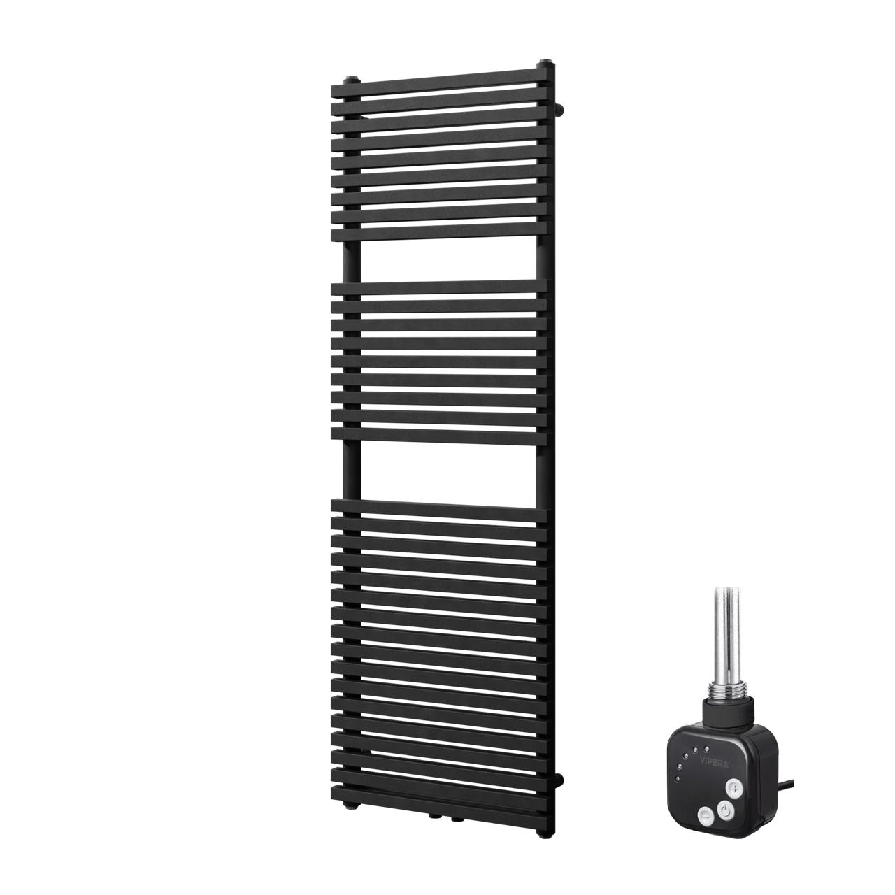 Vipera Vesuvio Einzel Handtuchheizkörper 50 x 150 cm Elektrische Heizung Schwarz matt Seiten- und Mittelanschluss 800W, inkl. Widerstand