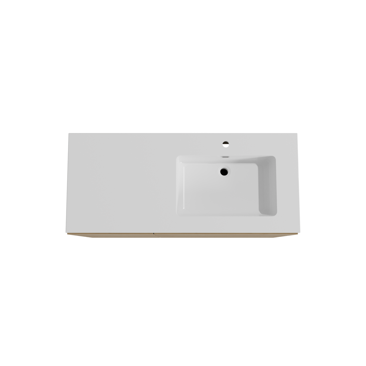 Storke Edge meuble salle de bains à poser 120 x 52 cm chêne brut avec Diva plan vasque asymétrique à droite en marbre composite blanc brillant