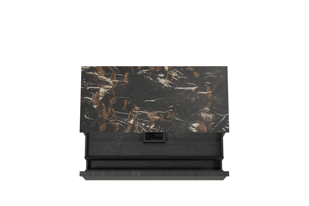 Balmani Forma meuble salle de bains suspendu 120 x 55 cm chêne noir avec Stretto tablette simple en marbre portoro gold, Nervure droite symétrique verticale