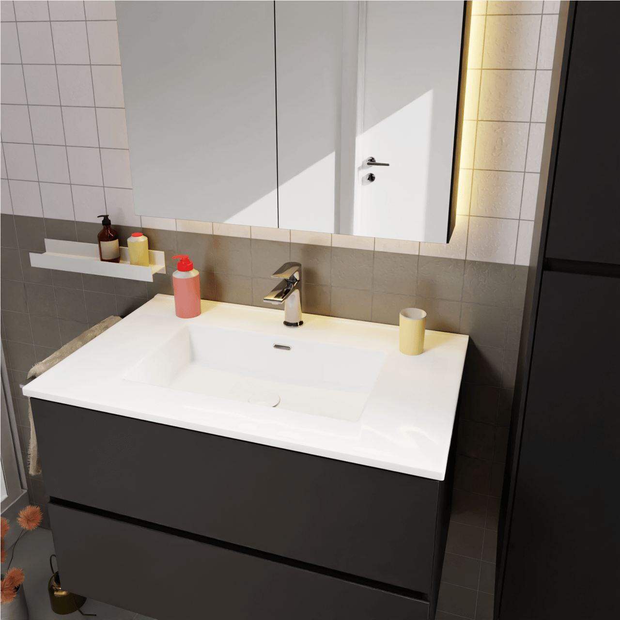 Storke Kera plan simple céramique blanc brillant 85 x 52 cm, crépine non incluse