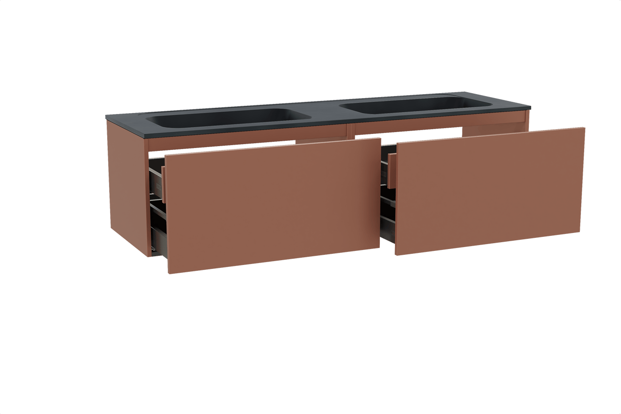 Balmani Sfera hängendes Möbelstück Set: 180 x 55 cm, Cotto, mit Tablo Strada Doppelwaschtisch, Marmorkomposit Schwarz matt