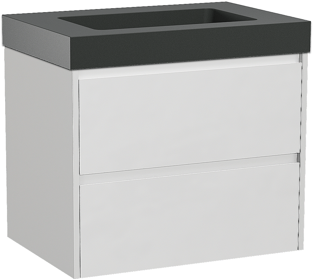 Storke Seda zwevend badmeubel 75 x 52 cm mat wit met Scuro High enkele wastafel in kwarts mat zwart