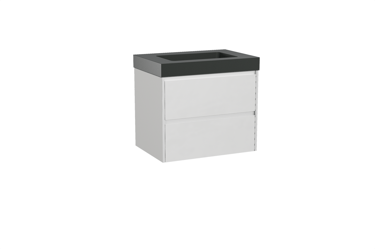 Storke Seda meuble salle de bains suspendu 75 x 52 cm blanc mat avec Scuro High plan simple en quartz noir mat