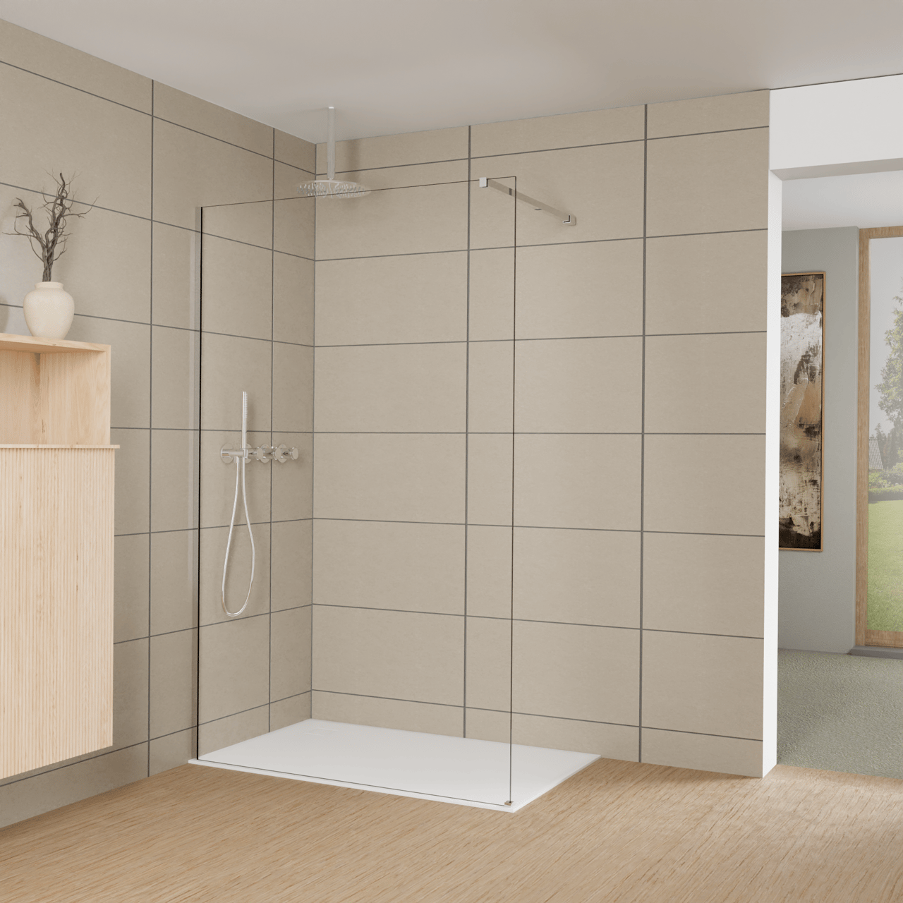 Balmani Modular inloopdouche: 130 x 200 cm, Helder glas met coating, Glanzend chroom profielen