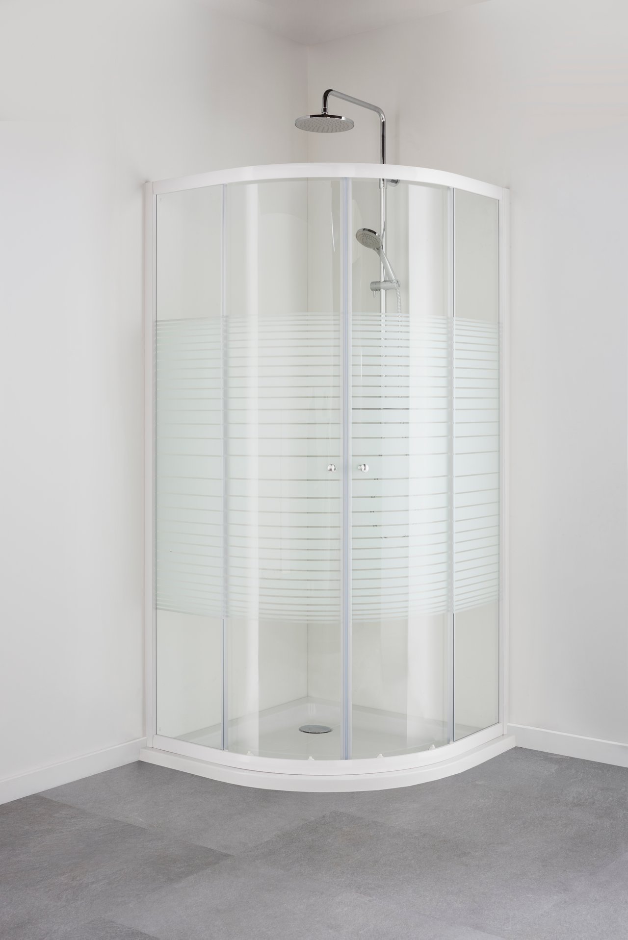 Linie Tarifa douchecabine kwartrond 90 x 90 cm gestreept glas glans wit profiel