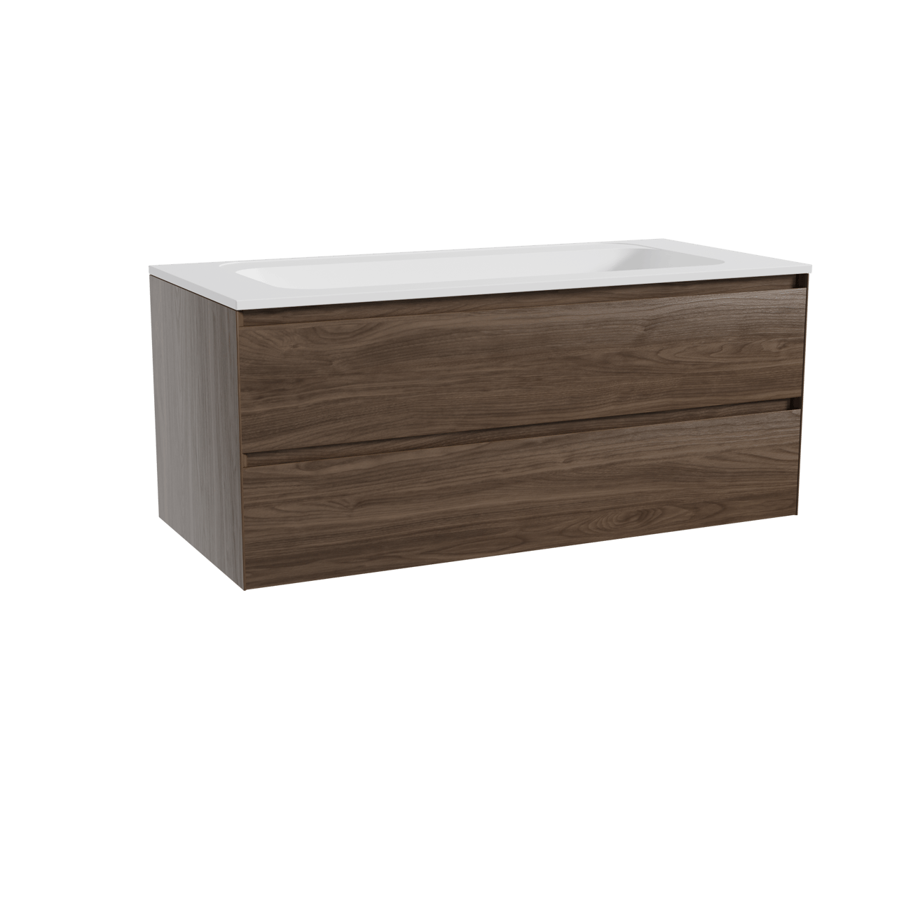 Balmani Mitra hängendes Möbelstück Set: 120 x 55 cm, Amerikanischer Nussbaum, mit Tablo Strada Einzelwaschtisch, Marmorkomposit Weiß matt