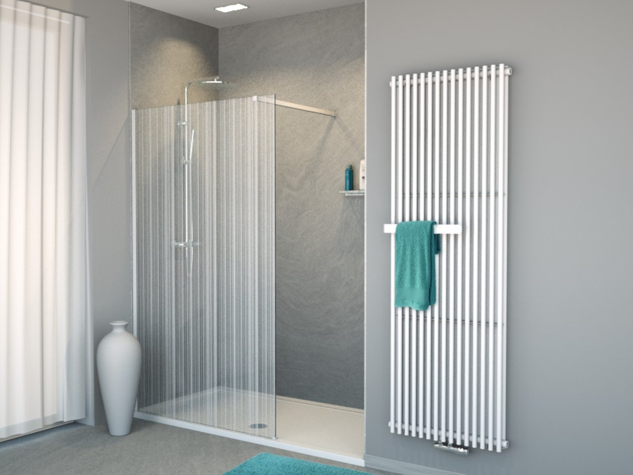 Balmani Modular Nischendusche 120 x 200 cm, Strichcode weiß Glas , Profil weiß matt