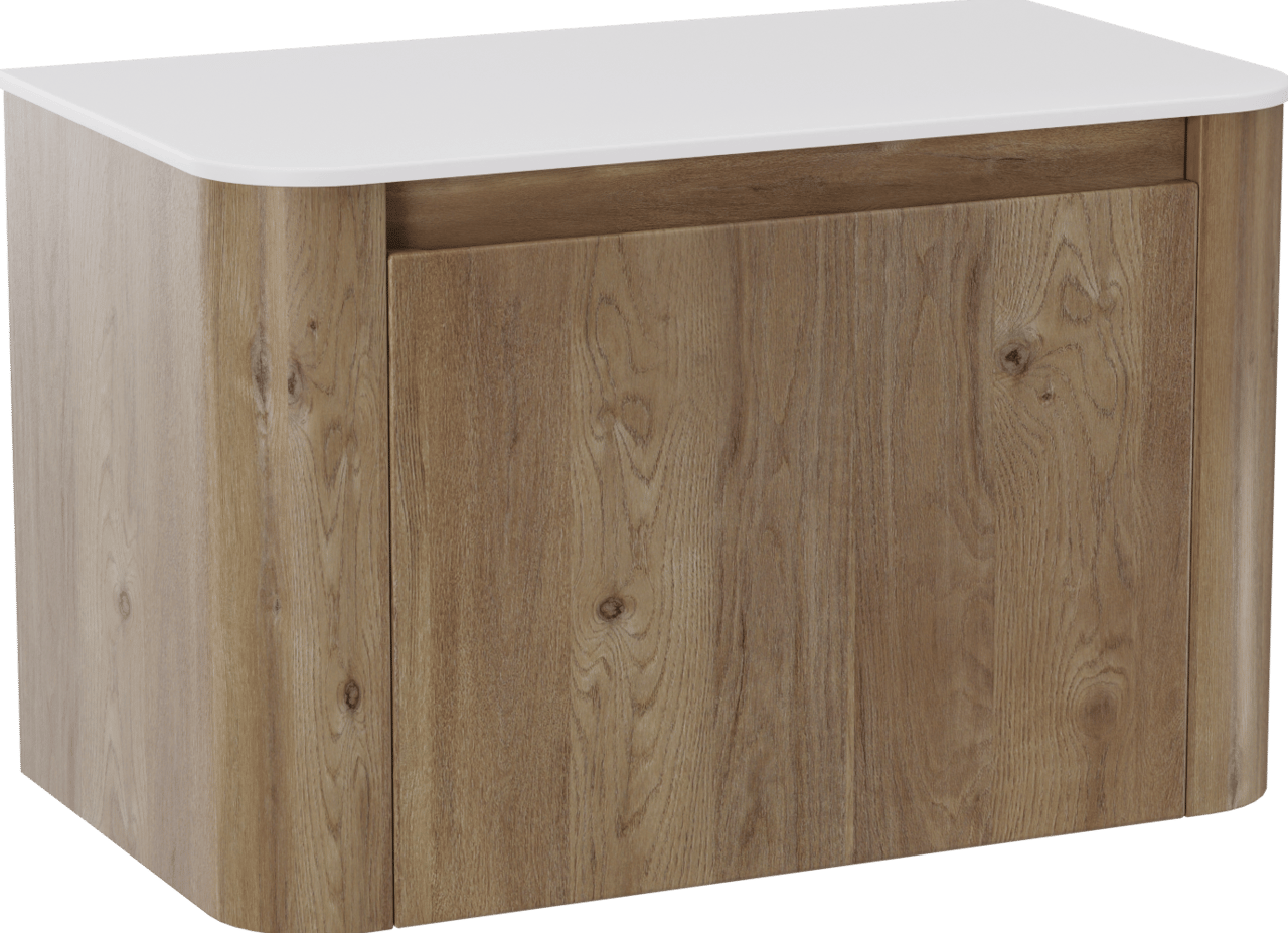 Storke Soft hängendes Möbelstück Set: 80 x 46 cm, Eiche rau, mit Tavola Soft Einzelwaschtischplatte Solid Surface Weiβ matt