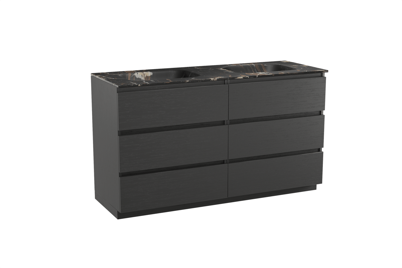 Balmani Lucida meuble salle de bains à poser 150 x 55 cm chêne noir avec Tablo Arcato double vasque en marbre portoro gold