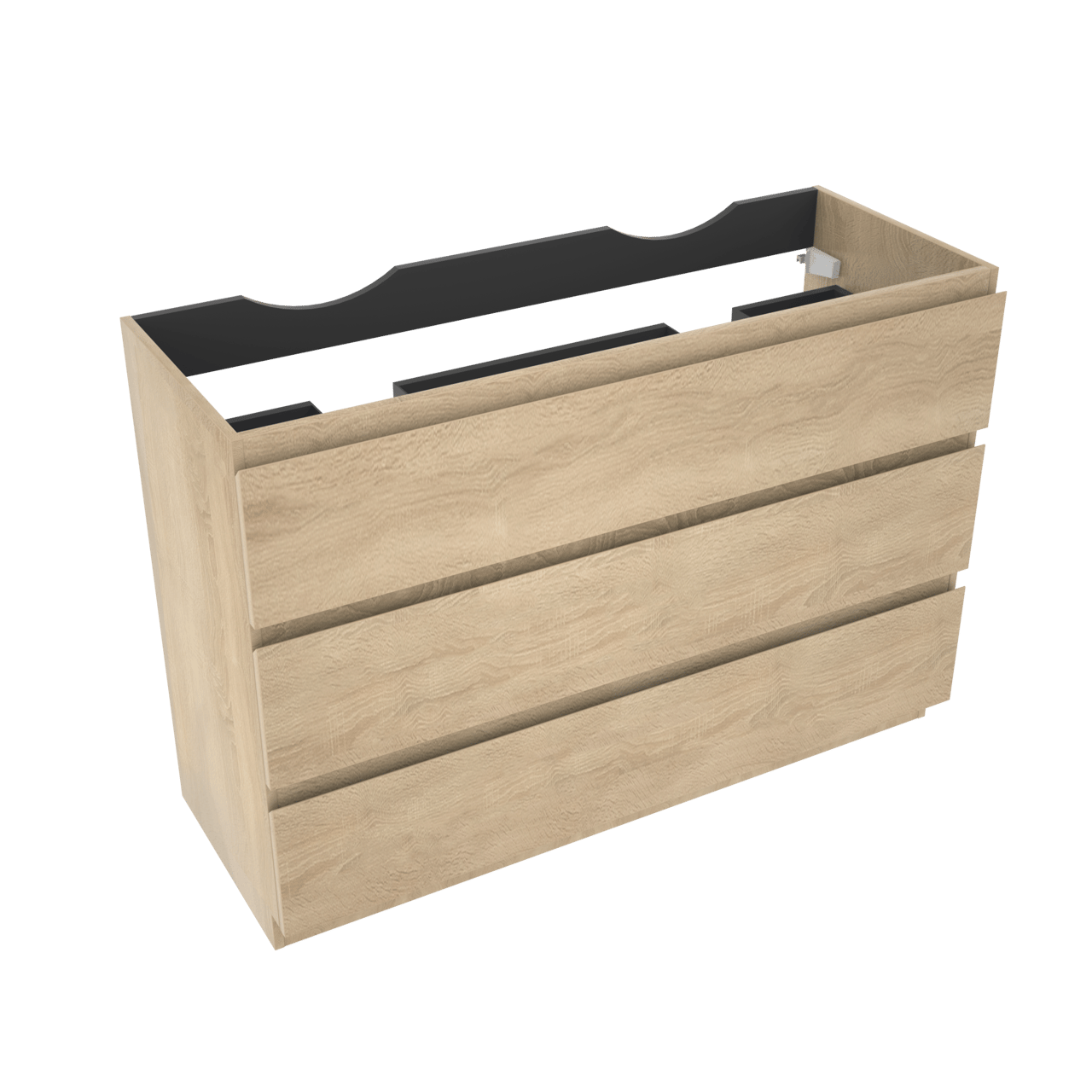 Linie Lado meuble sous-vasque a poser 120 x 46 cm chêne blanc 3 tiroirs 2 découpés de siphon