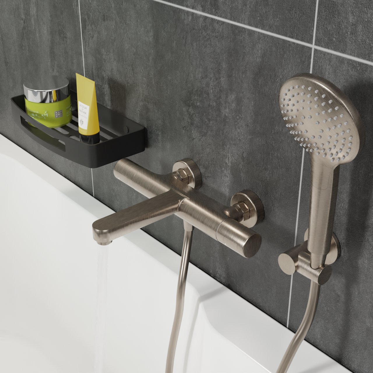 Blaufoss Round Handbrause-Set: 3jet, Brushed CoolMetal