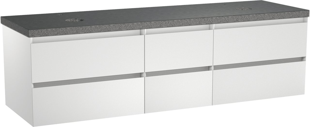 Balmani Mitra meuble salle de bains suspendu 180 x 55 cm blanc mat avec Rock tablette double en granit noir