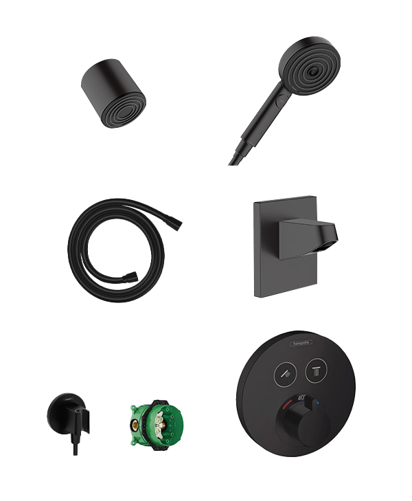 Hansgrohe ShowerSelect S thermostatische kraan Inbouw regendoucheset met regendouchekop 10.5cm Mat Zwart