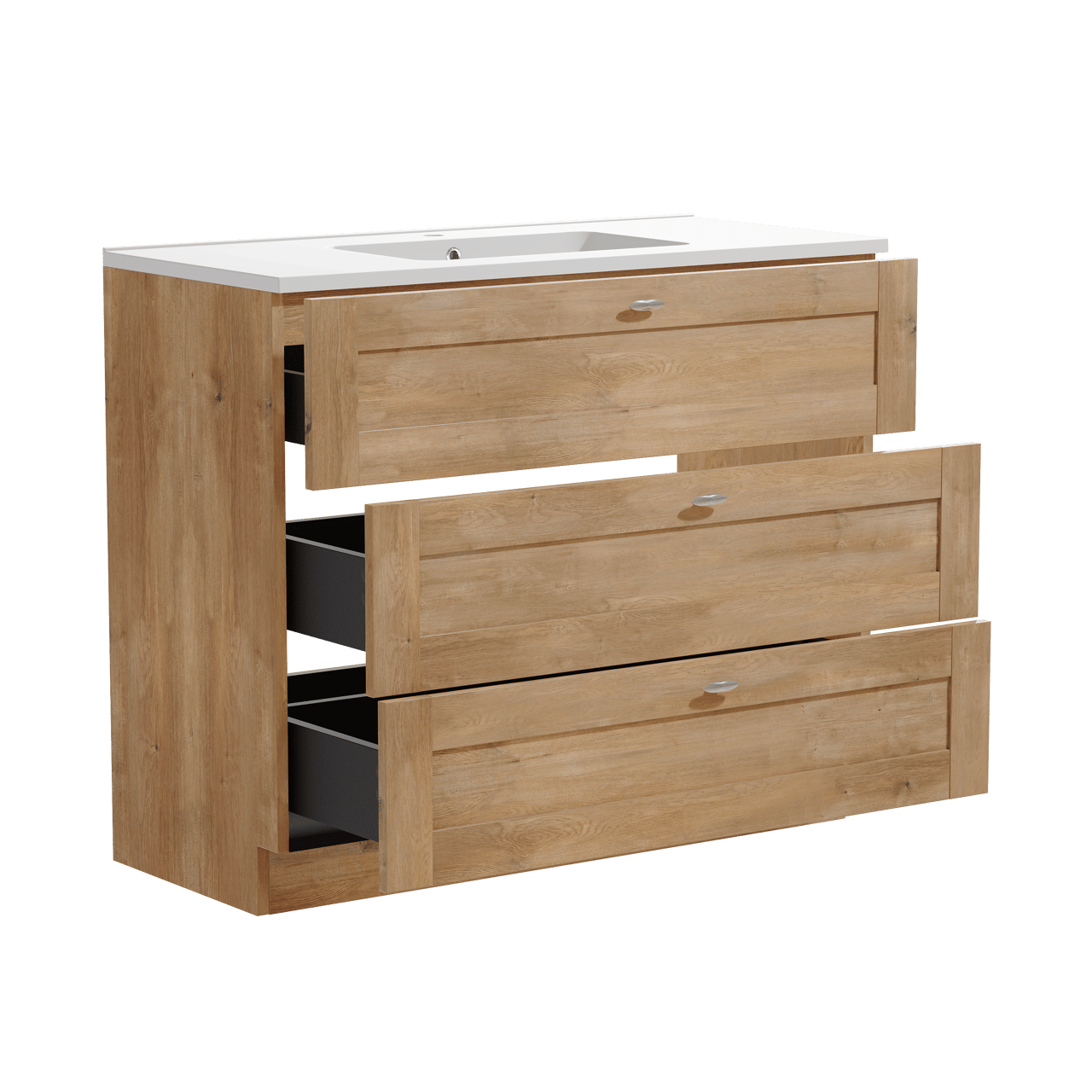 Linie Classo freistehendes Möbelstück Set: 100 x 46 cm, Naturbelassene Eiche, mit Vano Einzelwaschtisch, Marmorkomposit Weiß matt