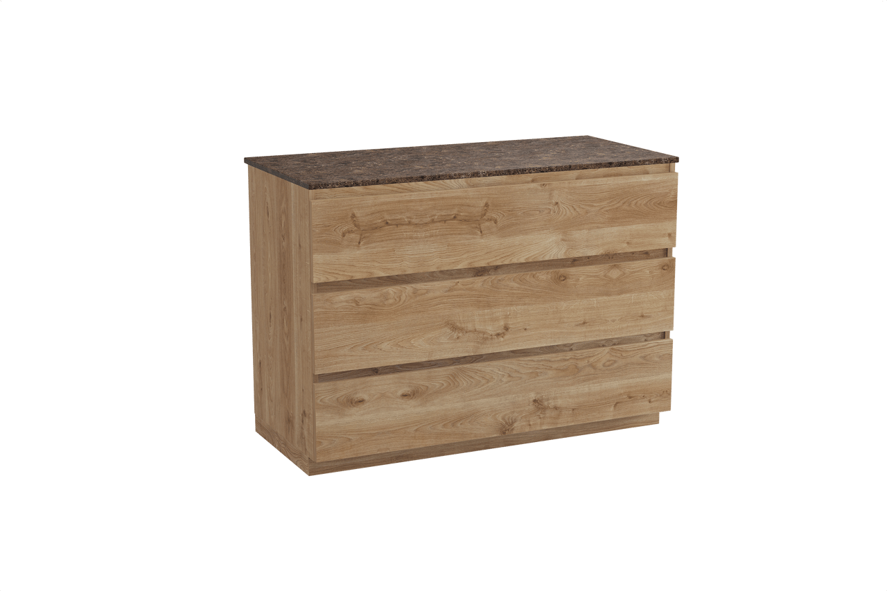 Balmani Lucida meuble salle de bains à poser 120 x 55 cm chêne brut avec Stretto tablette simple ou double en marbre dark emperador