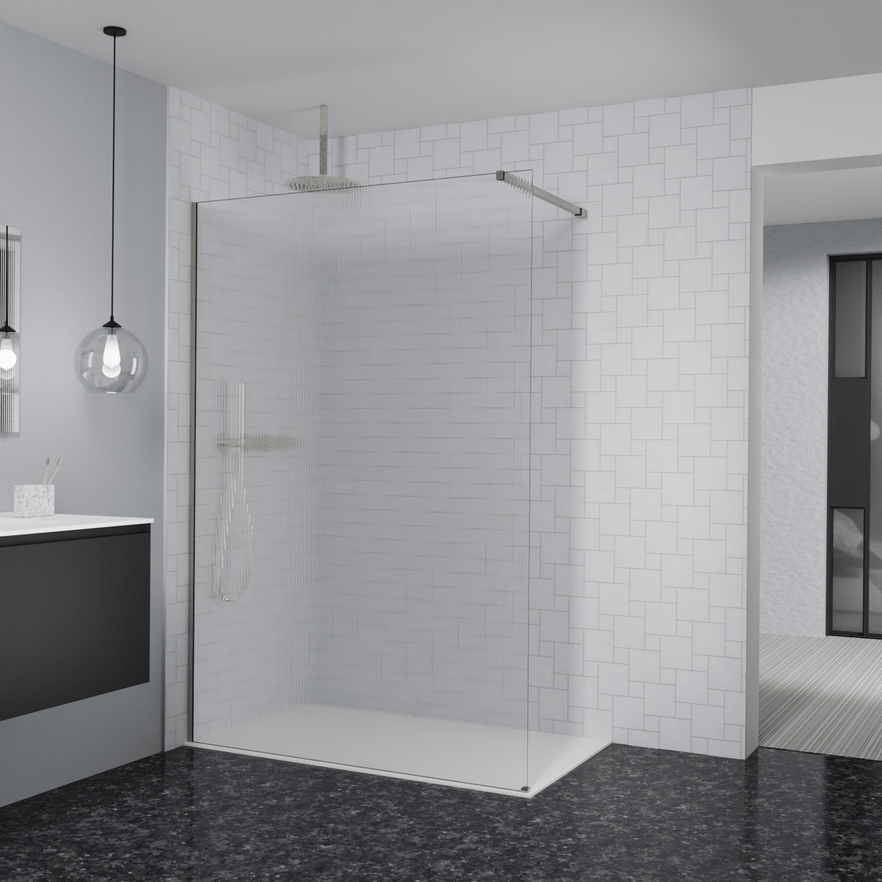 Balmani Modular douche à l'italienne: 140 x 200 cm, Ribs, avec coating, Profil Brushed CoolMetal