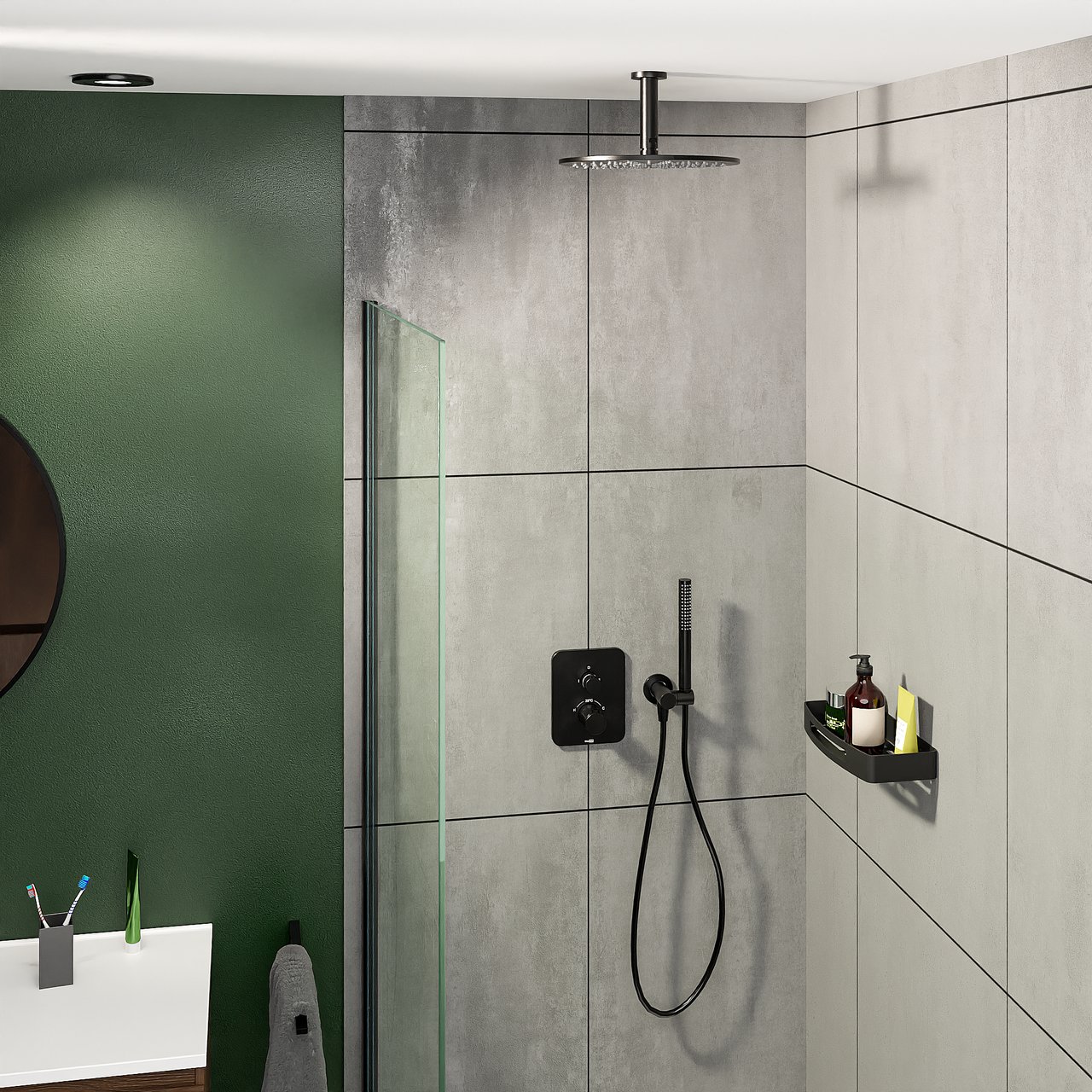 Blaufoss Round set douchette avec coude raccordement 1 fonction de jet Noir Mat