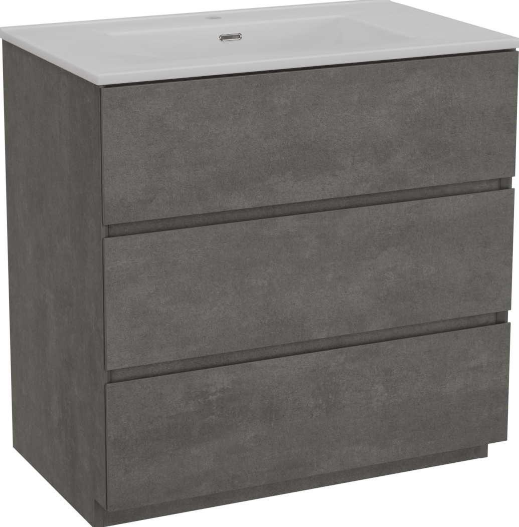 Storke Edge staand badmeubel 85 x 52 cm beton donkergrijs met Kera enkele wastafel in porselein hoogglans wit