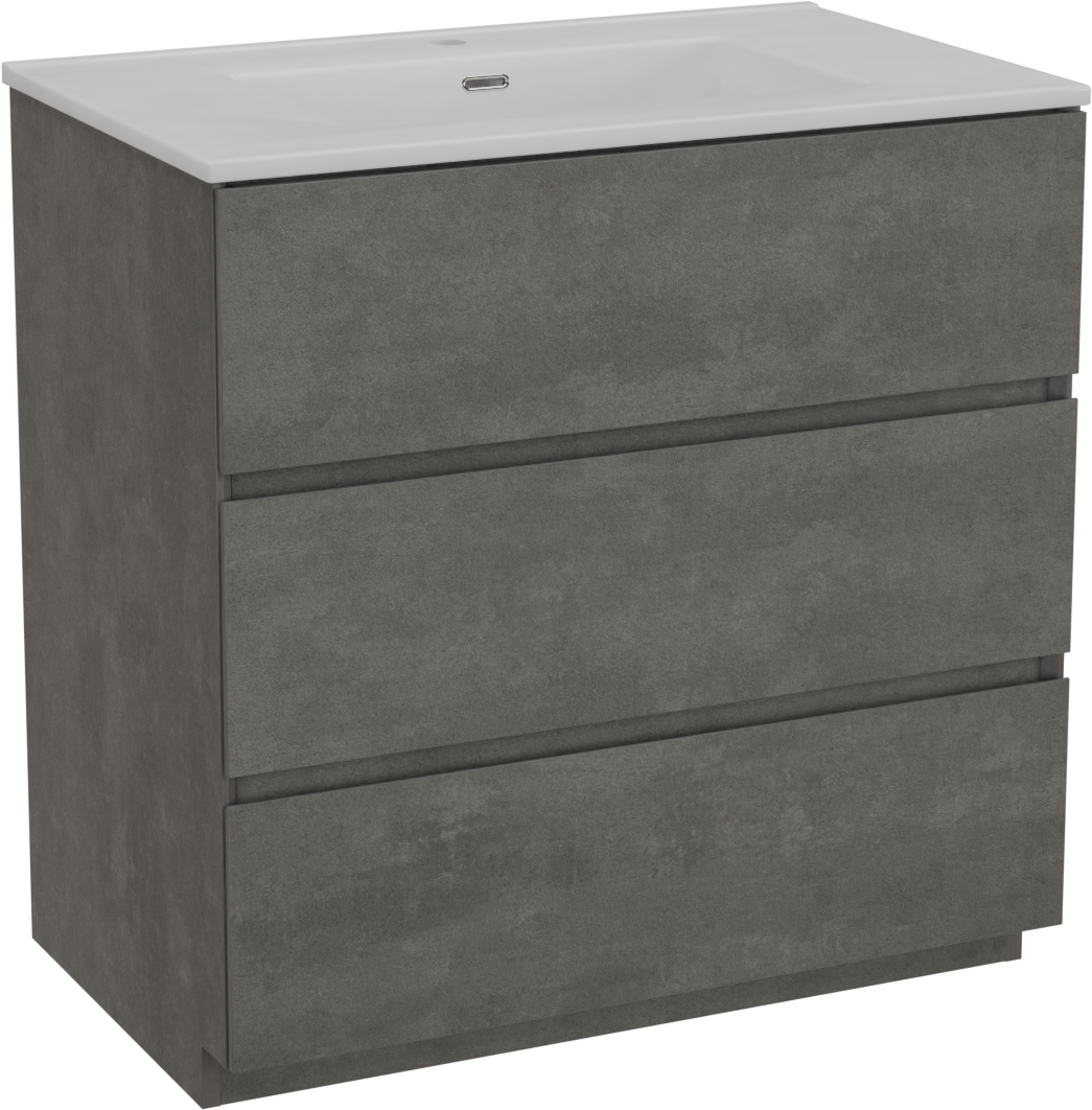 Storke Edge staand badkamermeubel 85 x 52 cm beton donkergrijs met Kera enkele wastafel in porselein glanzend wit