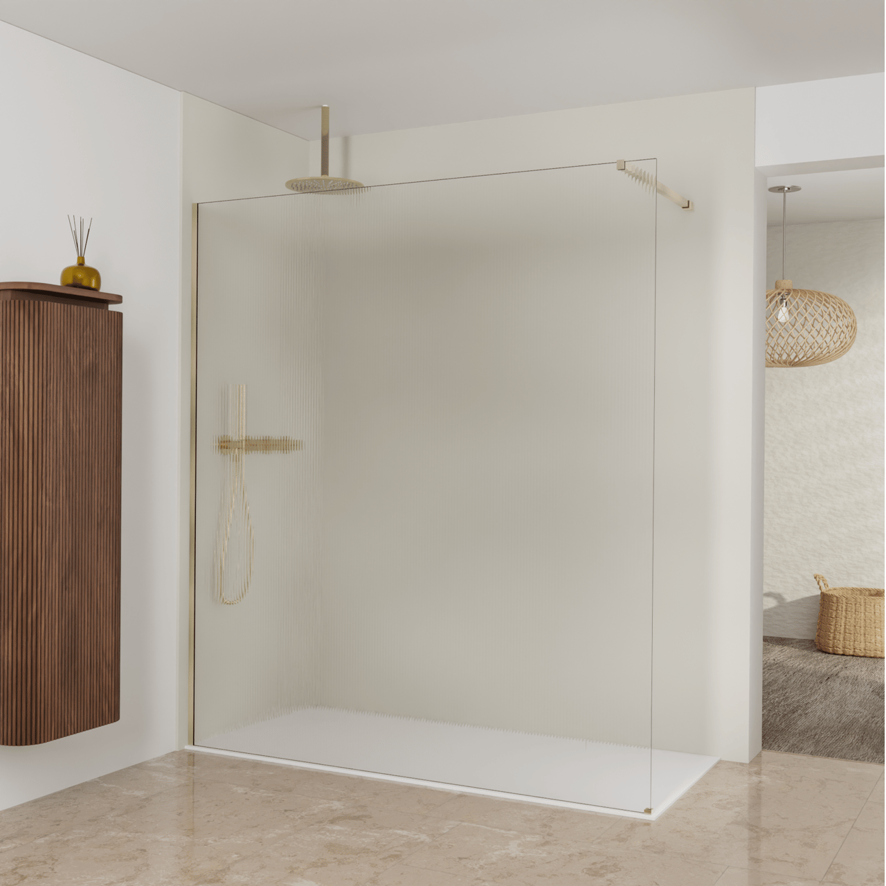 Balmani Modular inloopdouche: 180 x 200 cm, Ribs met coating, Brushed Champagne Gold profielen