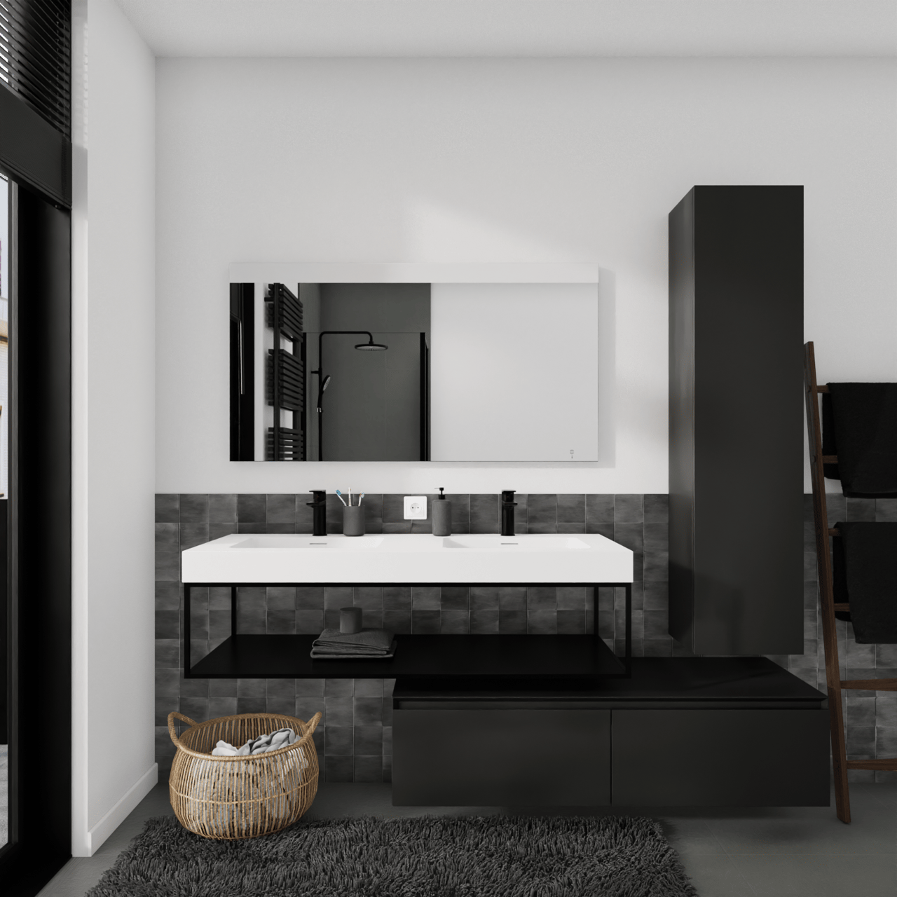 Storke Edge Modulo meuble sous-lavabo suspendu 130 x 48 cm noir mat 2 tiroirs