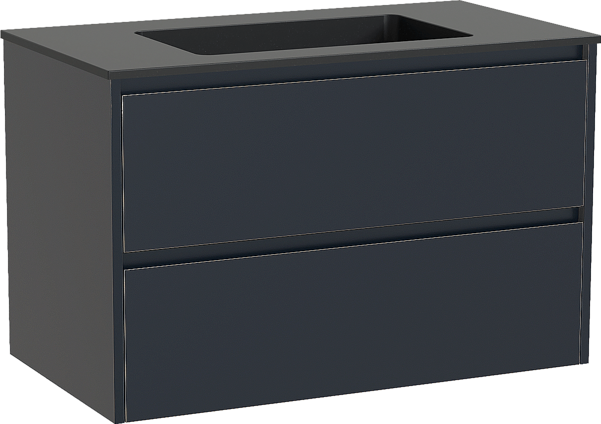 Storke Seda zwevend badmeubel 95 x 52 cm nachtblauw met Scuro enkele wastafel in kwarts mat zwart