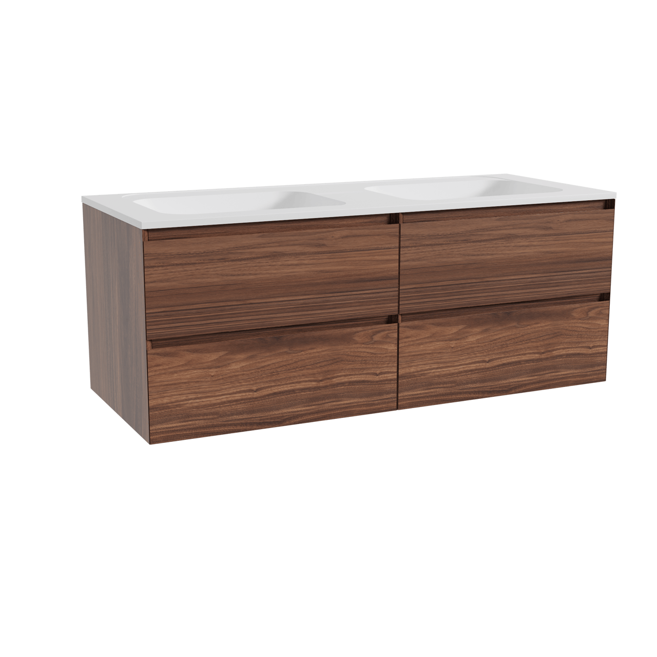 Balmani Mitra meuble salle de bains suspendu 135 x 55 cm noyer avec Tablo Strada double vasque en marbre composite blanc mat