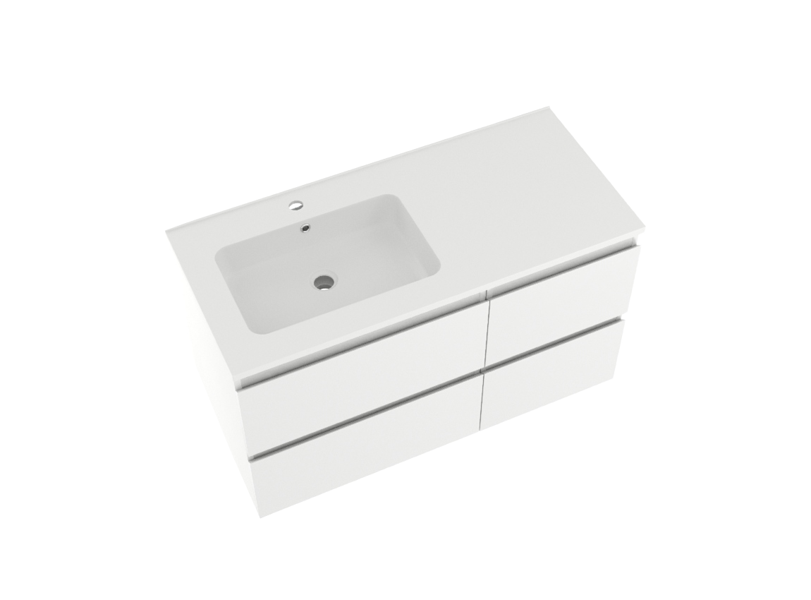 Linie Lado zwevend badkamermeubel 100 x 46 cm glanzend wit met Vano asymmetrisch linkse wastafel in composietmarmer mat wit