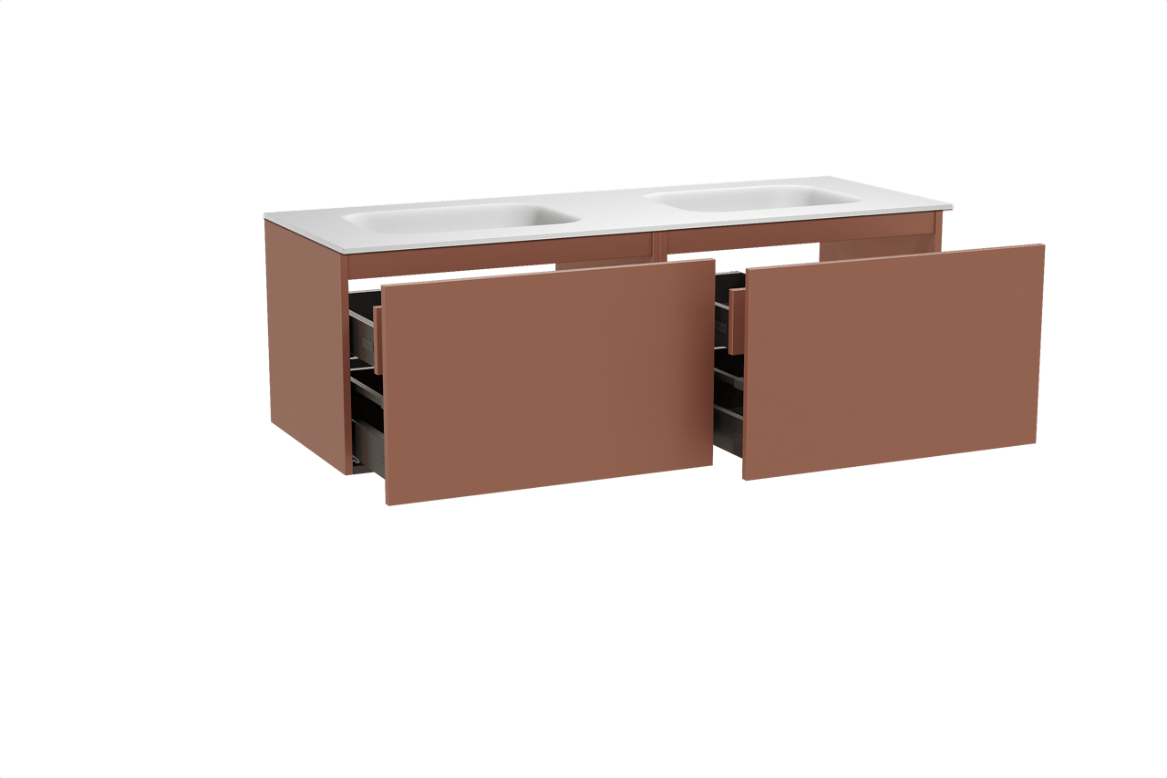 Balmani Sfera hängendes Möbelstück Set: 150 x 55 cm, Cotto, mit Tablo Arcato Doppelwaschtisch, Solid Surface Weiß matt