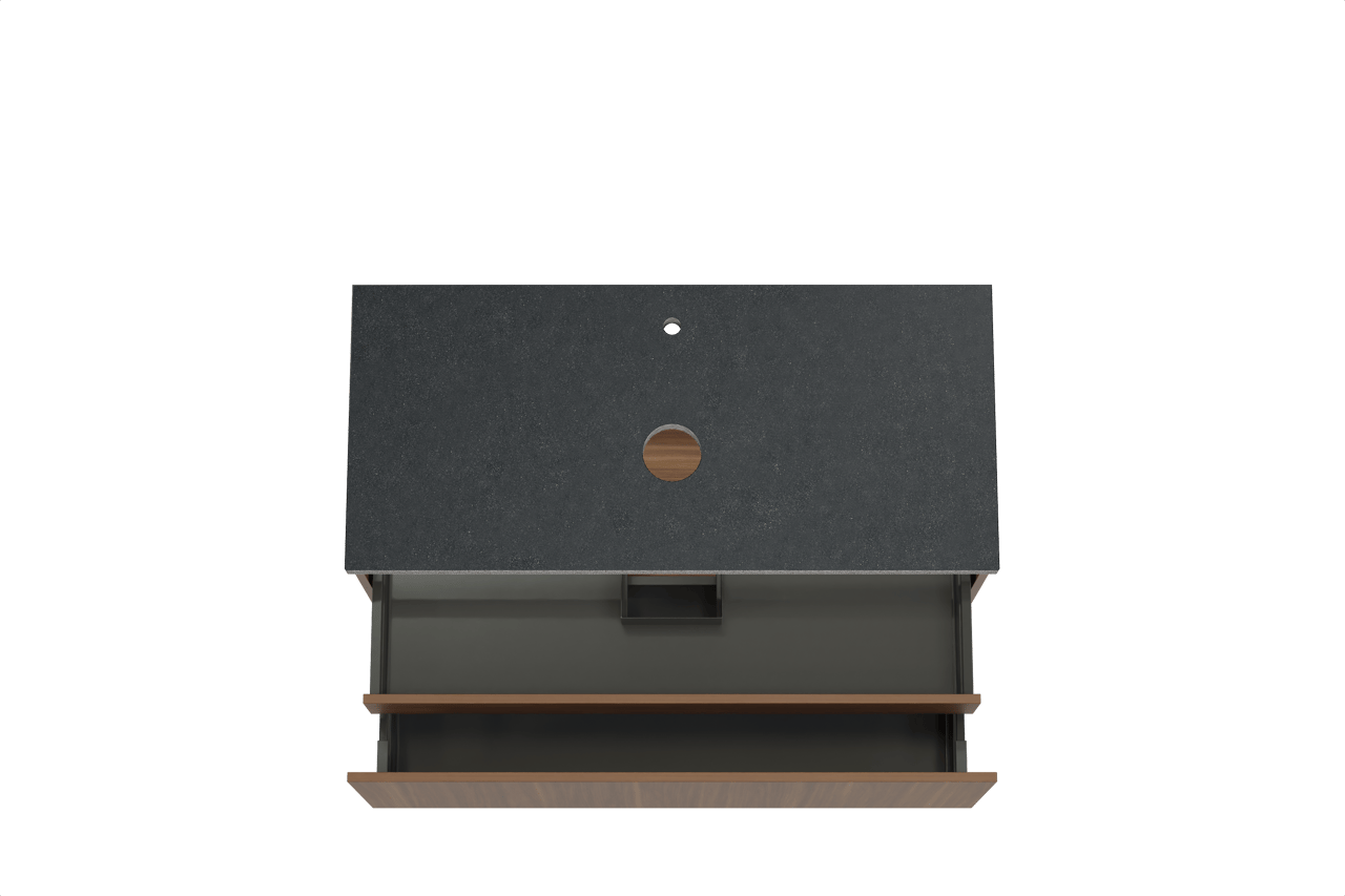 Balmani Sfera zwevend badkamermeubel 120 x 55 cm amerikaanse notelaar met Rock enkel tablet in graniet zwart