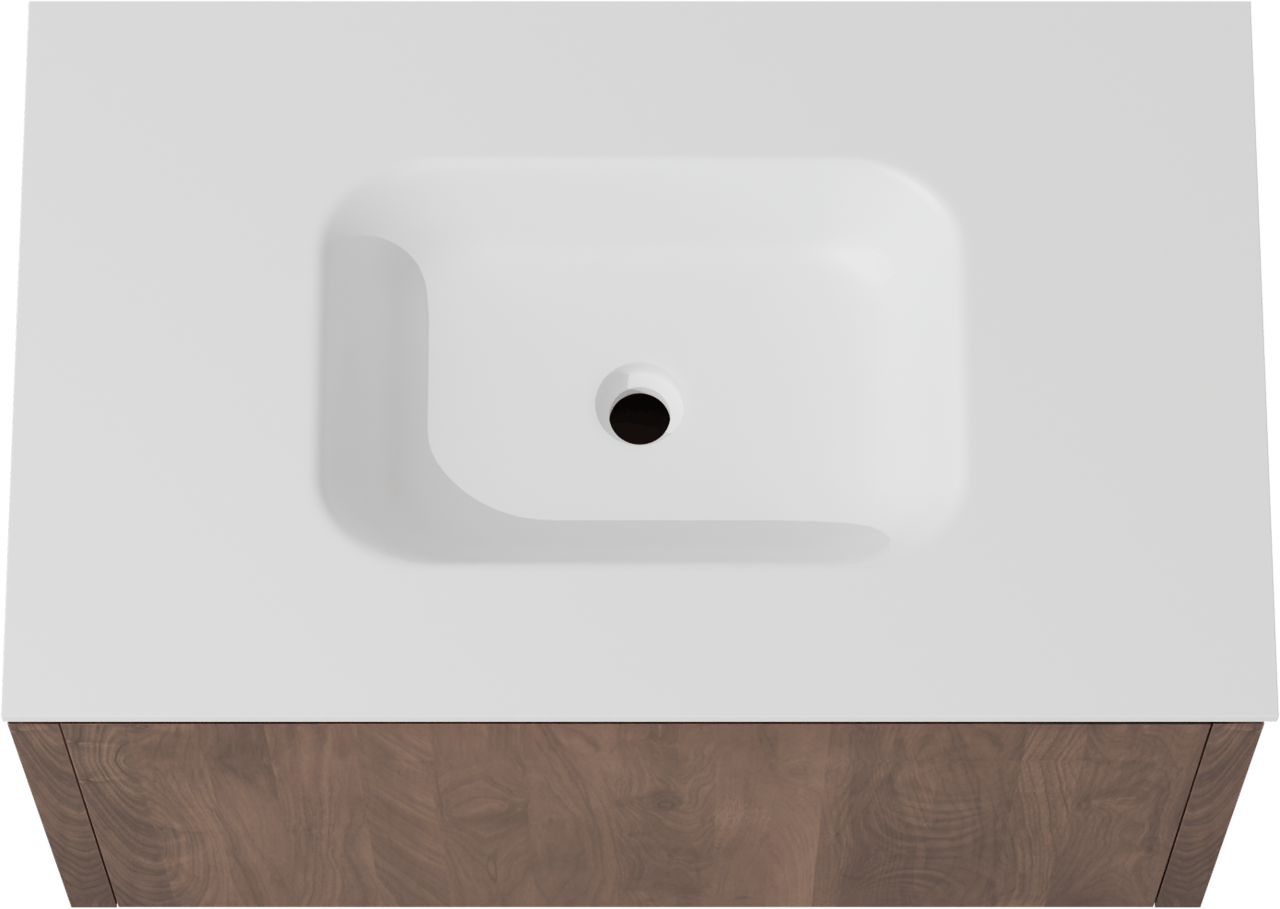 Balmani Eclips meuble salle de bains suspendu 90 x 55 cm Noyer américain avec Tablo Arcato plan simple en Solid Surface blanc mat